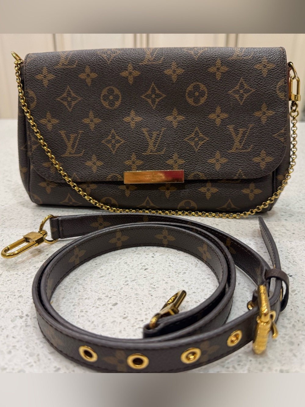 Louis Vuitton Brown Monogram Crossbody with Gold Hardware and Chain